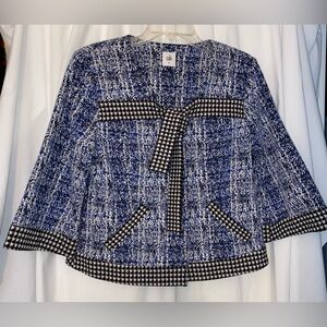 Cabi Reina 21 Club Blazer Jacket Coat Blue Matrix w/Houndstooth Print Sz M VG